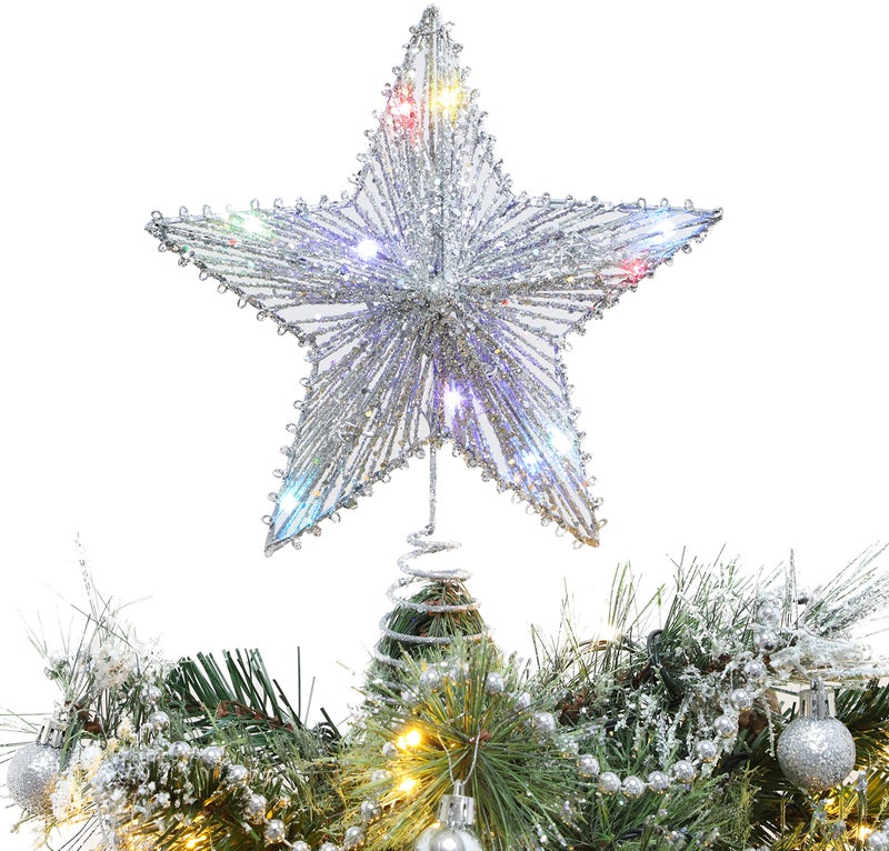 Christmas ConceptsÂ® 250mm (10") Springy Star with LED Lights - Christmas Tree Top Star/Christmas Decoration (Silver) - Image 1